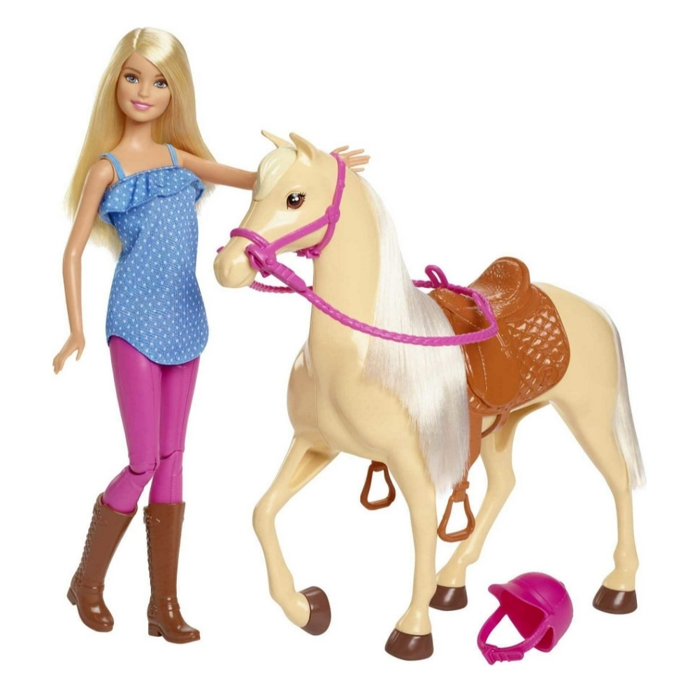 Barbie Doll & Horse Set with Blonde Doll in Riding Outfit, Light Brown Horse NWT